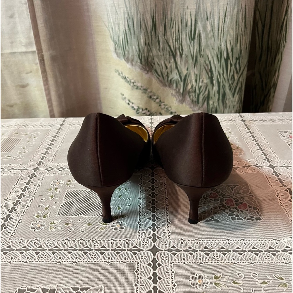 Brown Satin Low Heel Pumps - Picture 3 of 3
